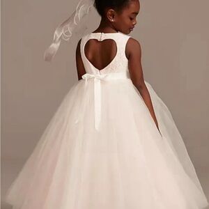 David’s bridal flower girls heart cut out ball gown prom dress pink white 14 sz